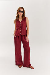 Prachově vínová lněná vesta